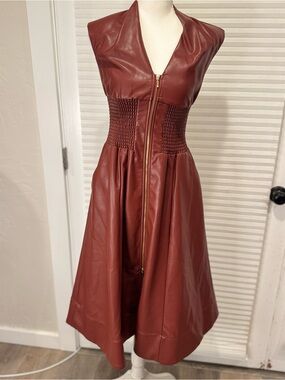 Anthropologie Tommie Cap-Sleeve Faux Leather Shirtdress